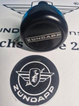 Preview: Zündapp Glocke Klingel 400-17.610 schwarz gepulvert mit Zündapp Schrift Gravur !
